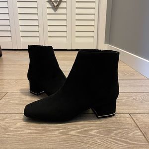 Black suede ankle booties from Aldo. Never worn. Women’s size 9.